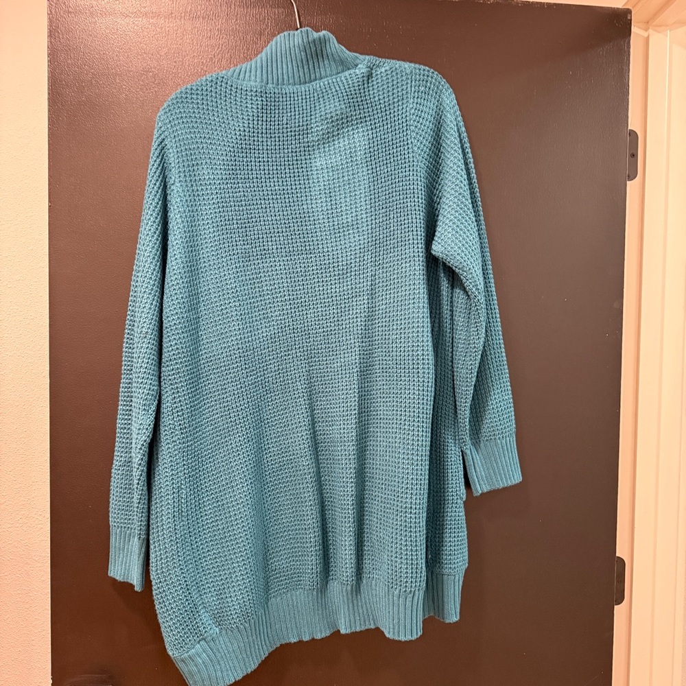 Blue Ribbed Open-Front Cardigan Sweater - Picture 2 of 6